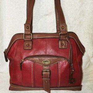 NWOT BORN CONCEPT BURGUNDY & BROWN SHOULDER HANDBAG WITH A ZIP CLOSURE